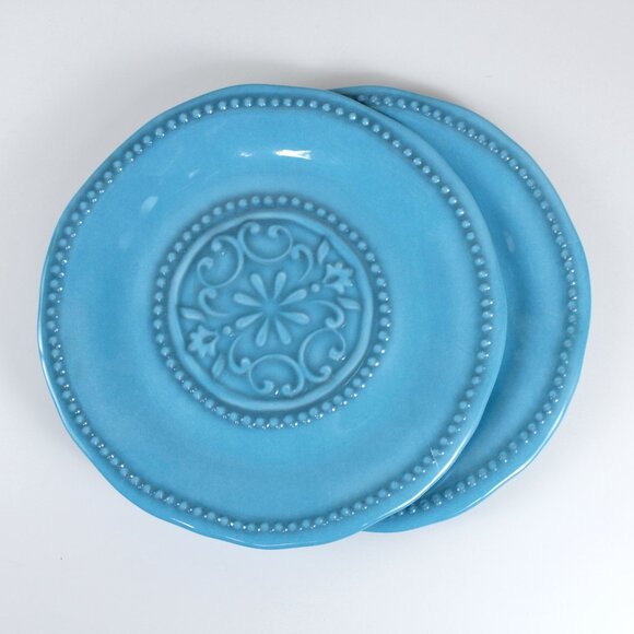 Il Mulino New York Tourquise Blue Melamine Plates Pair - Picture 1 of 6